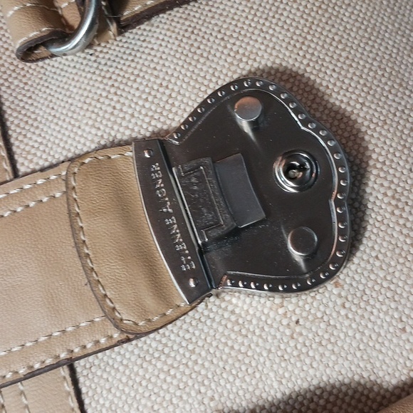 Etienne Aigner  Double Handle Jute Satchel shoulder bag in cream and tan - Picture 10 of 10